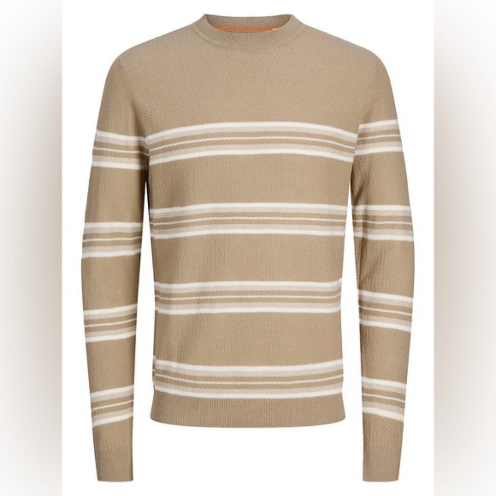 Produkt Dean Striped Crewneck Knit Tan & White Sweater